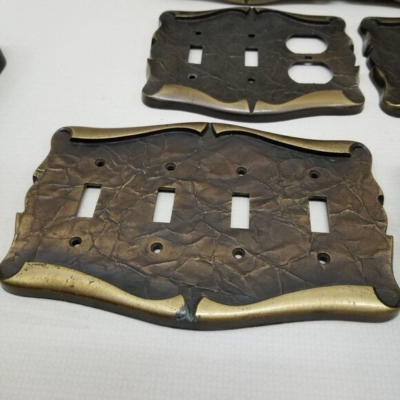 4 Pc Set Light Switch Outlet Covers Toilet Roll Dispenser Brown Gold Hammered Me - Picture 6 of 7